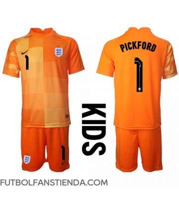 Inglaterra Jordan Pickford #1 Portero Segunda Equipación Niños Mundial 2022 Manga Corta (+ Pantalones cortos)